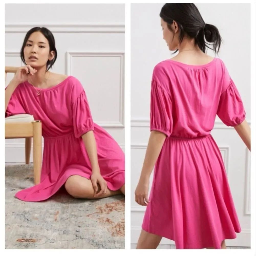 Anthropologie Daily Practice cotton blend hot pink mini dress puff sleeve sz S